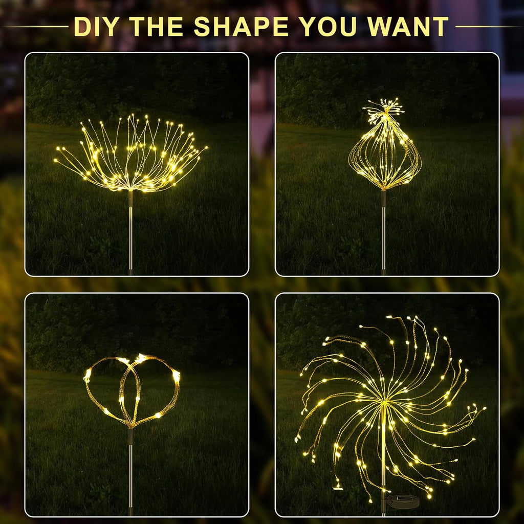 QIULIGHT 2 Pack Solar LED Starburst Lights for Garden Firework Lights Outdoor, 120 LEDs Waterproof Decorative Starburst Fairy Landscape Lamp