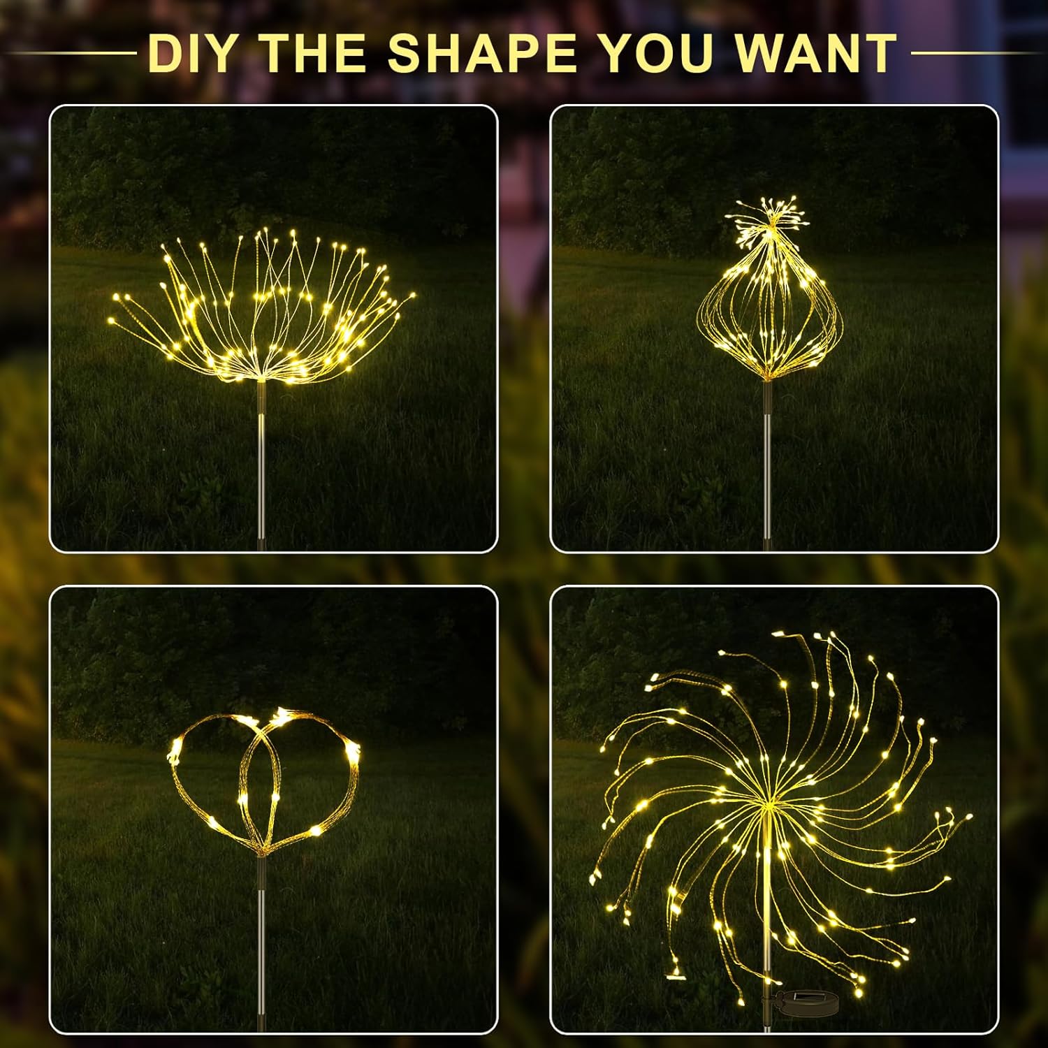QIULIGHT 2 Pack Solar LED Starburst Lights for Garden Firework Lights Outdoor, 120 LEDs Waterproof Decorative Starburst Fairy Landscape Lamp