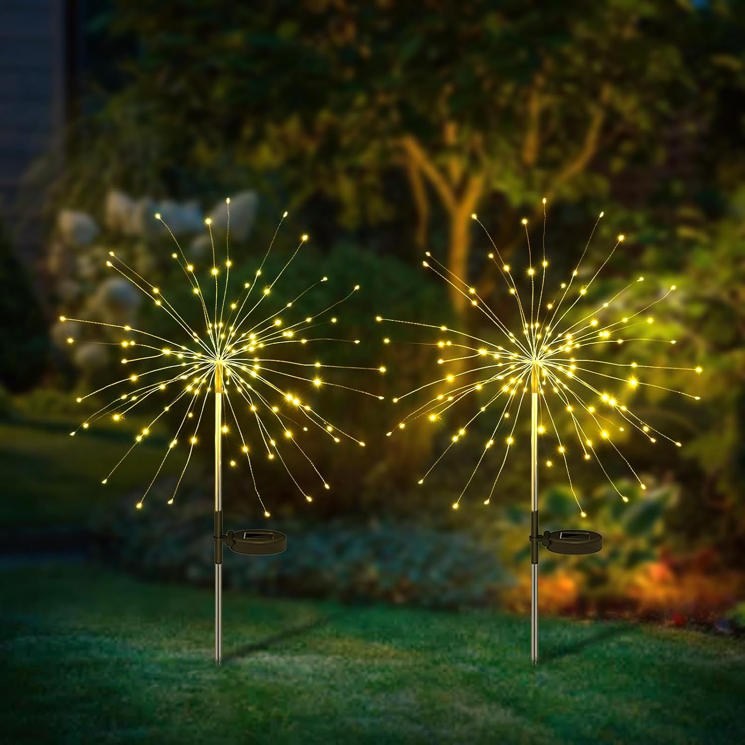 QIULIGHT 2 Pack Solar LED Starburst Lights for Garden Firework Lights Outdoor, 120 LEDs Waterproof Decorative Starburst Fairy Landscape Lamp