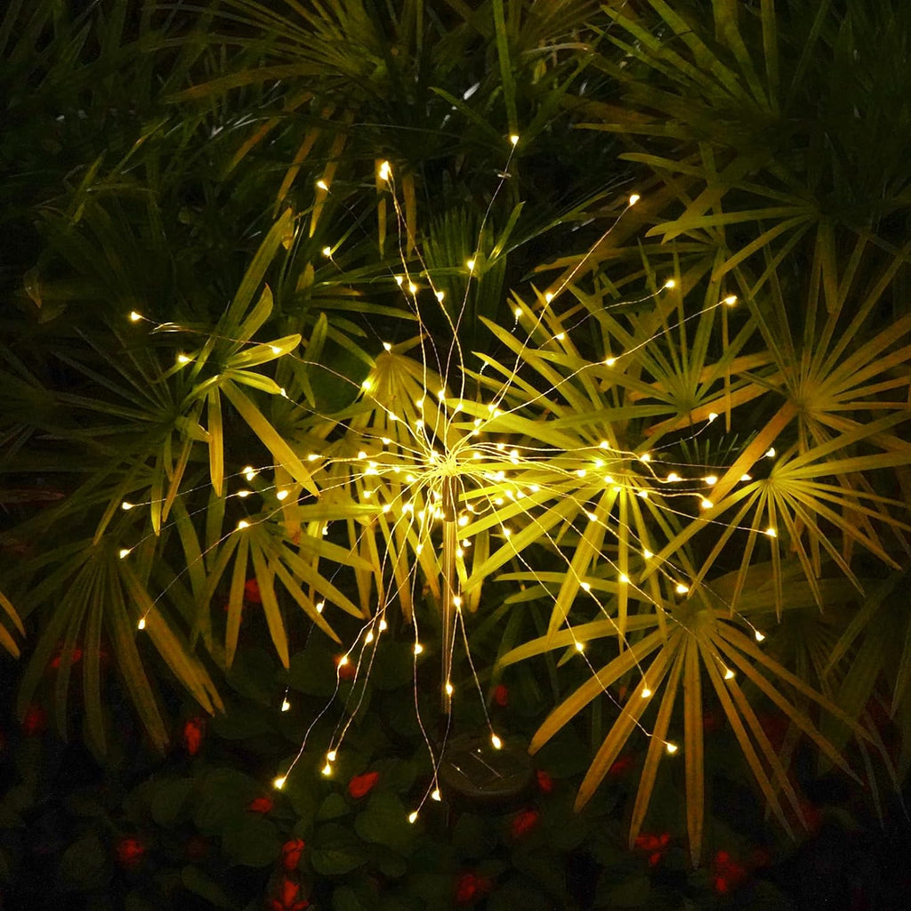 QIULIGHT 2 Pack Solar LED Starburst Lights for Garden Firework Lights Outdoor, 120 LEDs Waterproof Decorative Starburst Fairy Landscape Lamp