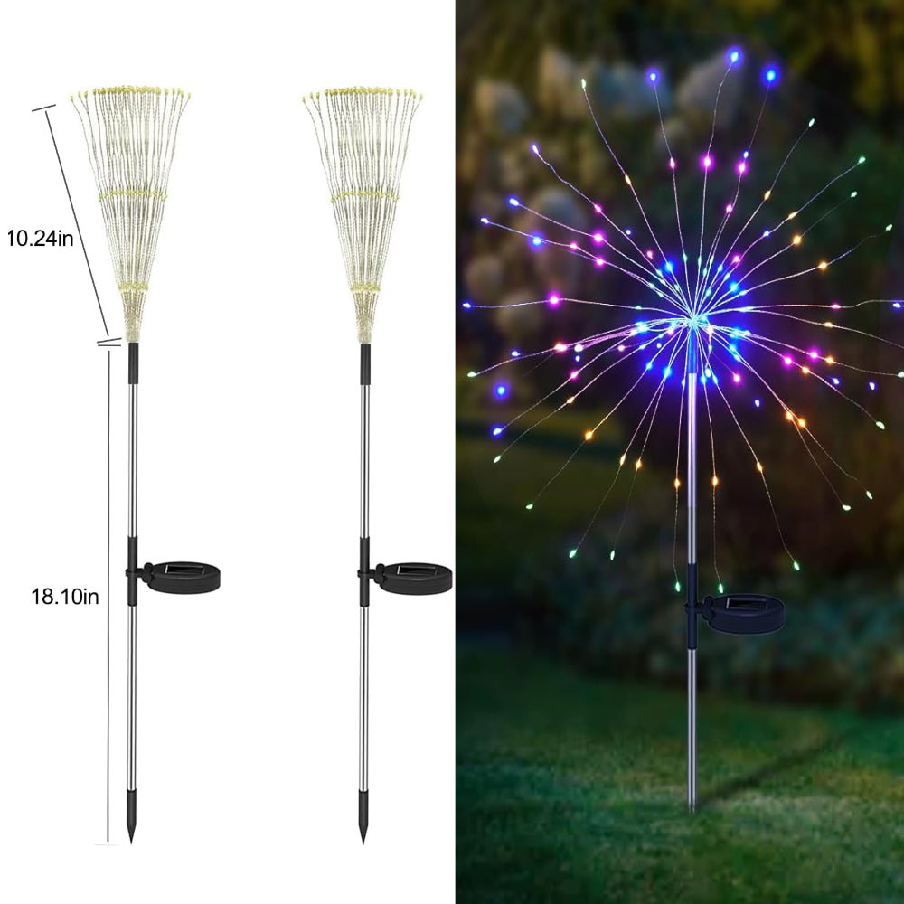 QIULIGHT 2 Pack Solar LED Starburst Lights for Garden Firework Lights Outdoor, 120 LEDs Waterproof Decorative Starburst Fairy Landscape Lamp