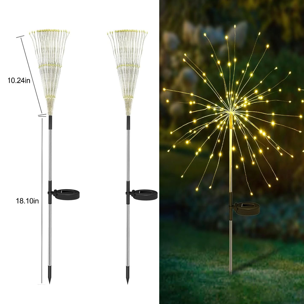 QIULIGHT 2 Pack Solar LED Starburst Lights for Garden Firework Lights Outdoor, 120 LEDs Waterproof Decorative Starburst Fairy Landscape Lamp