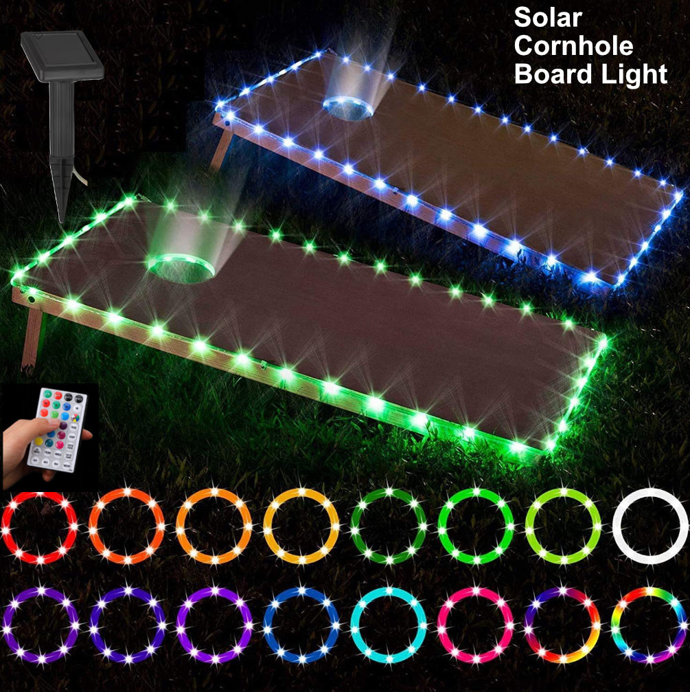 QIULIGHT 1set Solar LED Cornhole Lights, Without Batteries, Waterproof 17 Multi–Color Remote Control Cornhole Lights